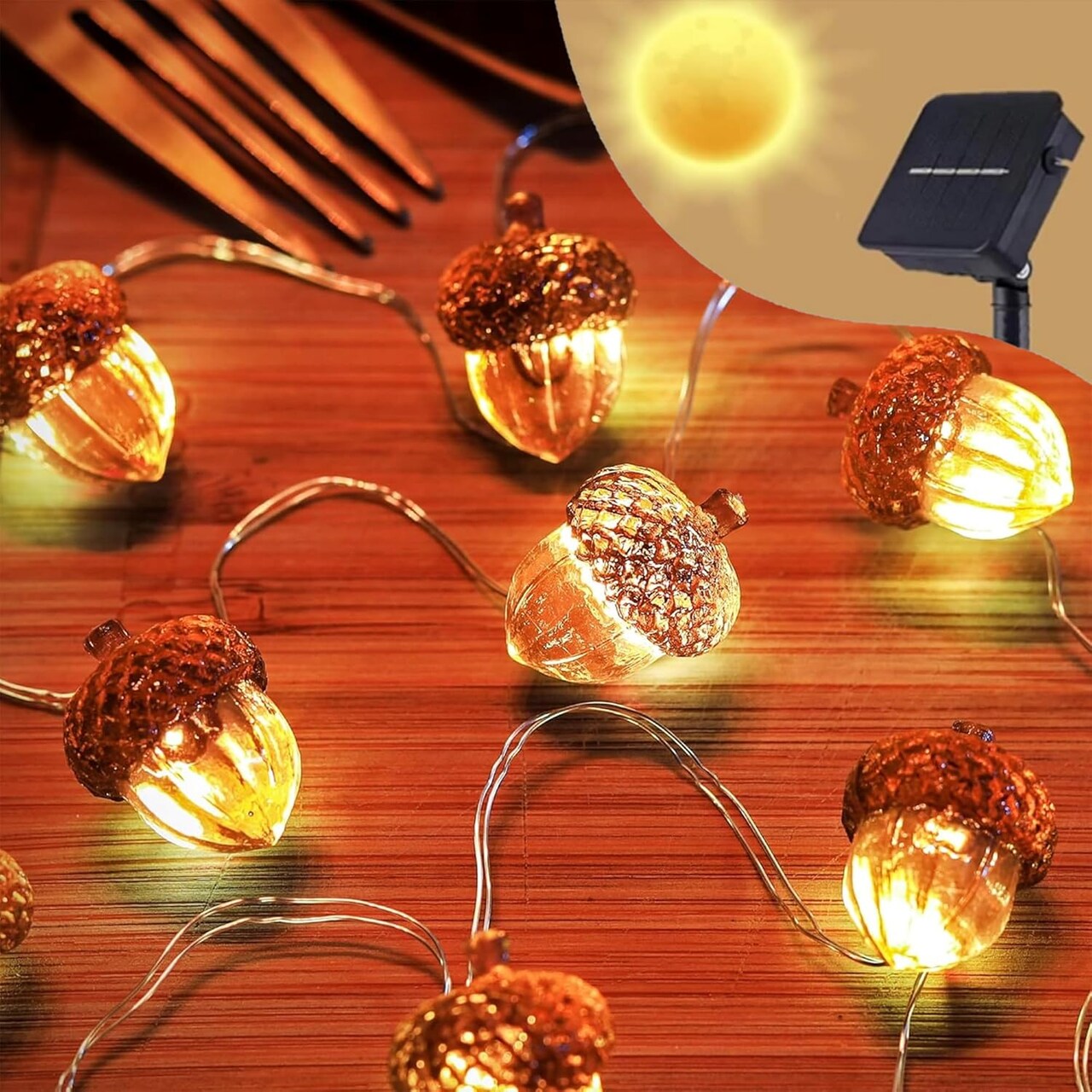 Solar Fall Acorn String Lights – 40 LED, 14ft Waterproof Outdoor Fairy Lights for Garden, Fence, Patio, Thanksgiving & Christmas Decor (colorful)